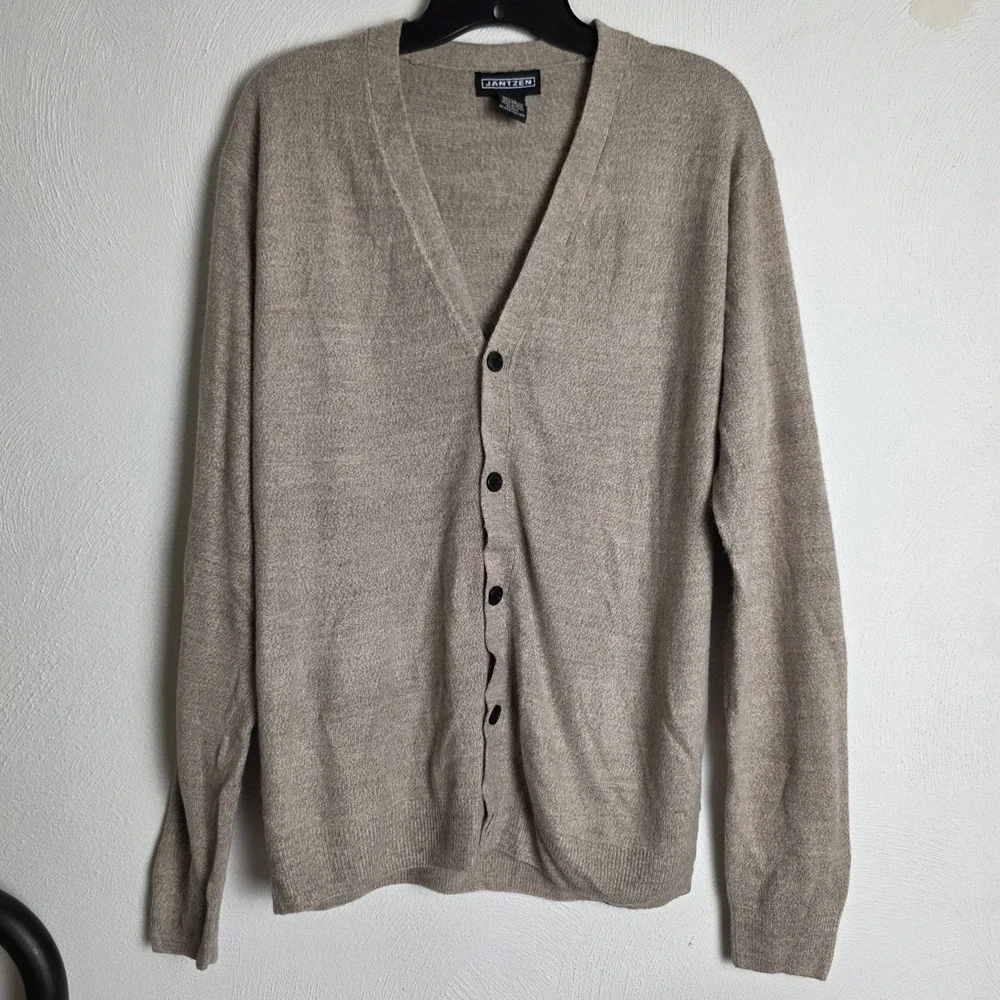 Vtg Jantzen Men's Beige V-Neck Button Front Knit Acrylic Cardigan Sweater M